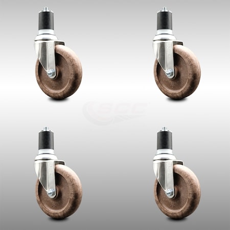 Service Caster 5 Inch 316SS High Temp Glass Filled Nylon 1-3/4 Inch Expanding Stem Caster Set SCC-SS316EX20S514-GFNSHT-134-4